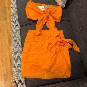 Neon Orange tie top / skirt set